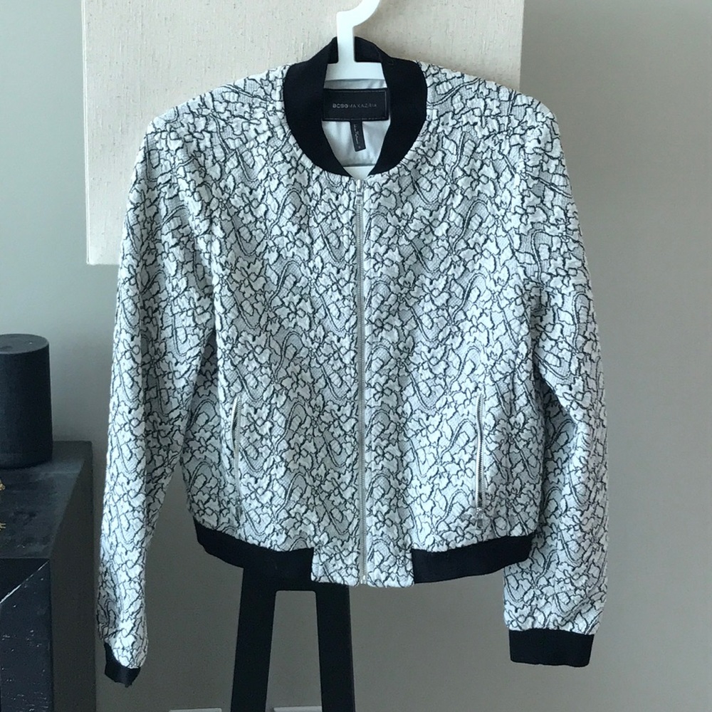 BCBG Floral Lace Bomber Jacket